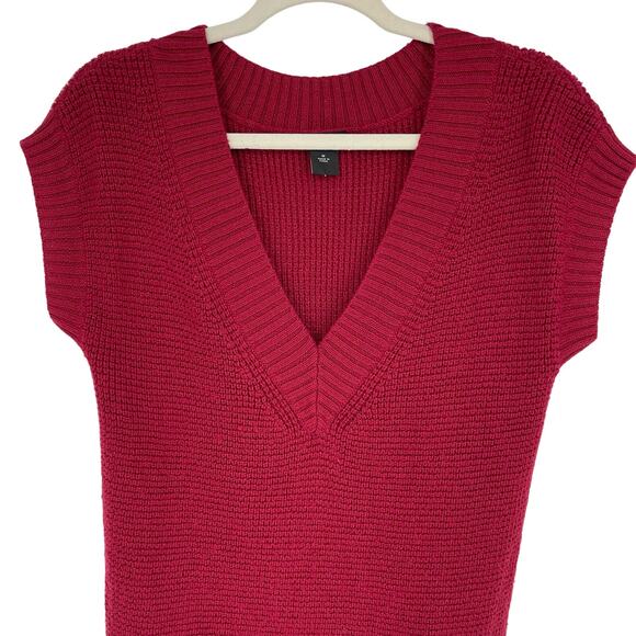 Ann Taylor Red Wool Knit Sweater Medium Sleeveless Tunic Length - Picture 3 of 7